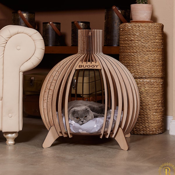 Cat Furniture, Dog and Bunny house, Cat Lover Gift, Modern Personalized Pet House, Handmade Rabbit House, Dog Crate Furniture, Rozandi Art