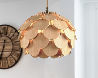 NOOR Mid-modern Wood Pendant Lightning, Wood Lamp, Wooden Lamp Shade, Decorative Lamp, Hanging Lamp, Valentine Day Gift, E27 Base, RLS112