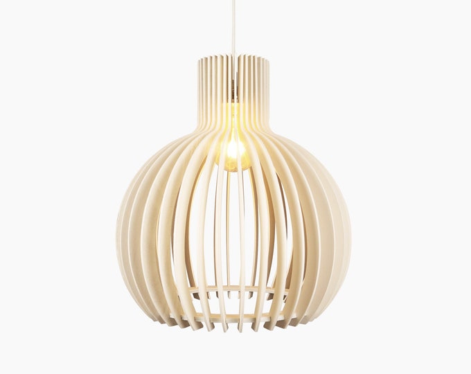 MONDO White Painted Scandinavian Wooden Pendant Light, Handmade Mid Century Modern Ceiling Chandelier Lamp Shade for, Minimalist Light Decor