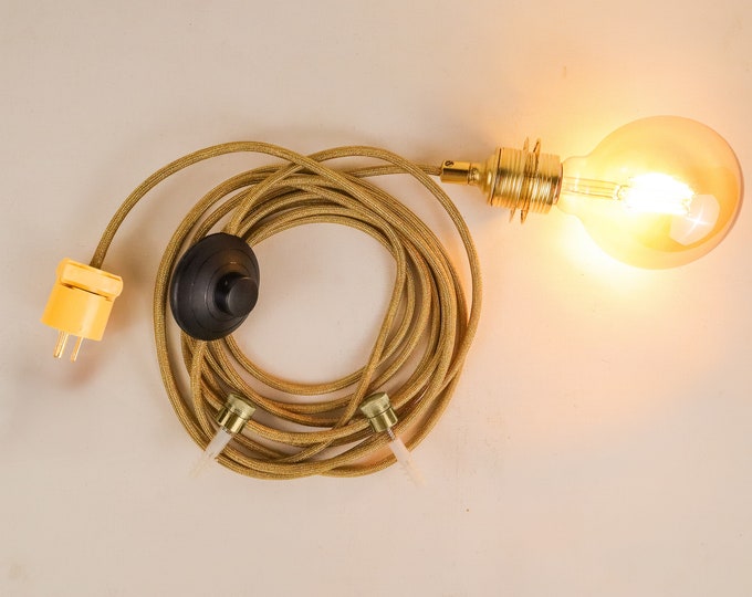 Plug in pendant light full set, 17ft Plug in wall sconce kit, 17 Feet Cord Set with 2 cable holders and On/Off Switch, inc. metal organizers