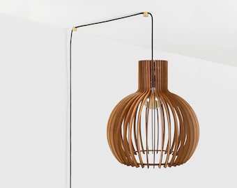 Suspension enfichable en bois scandinave MONDO, abat-jour en bois de 17 pieds (5 m) de long, lumière en bois enfichable, suspension enfichable