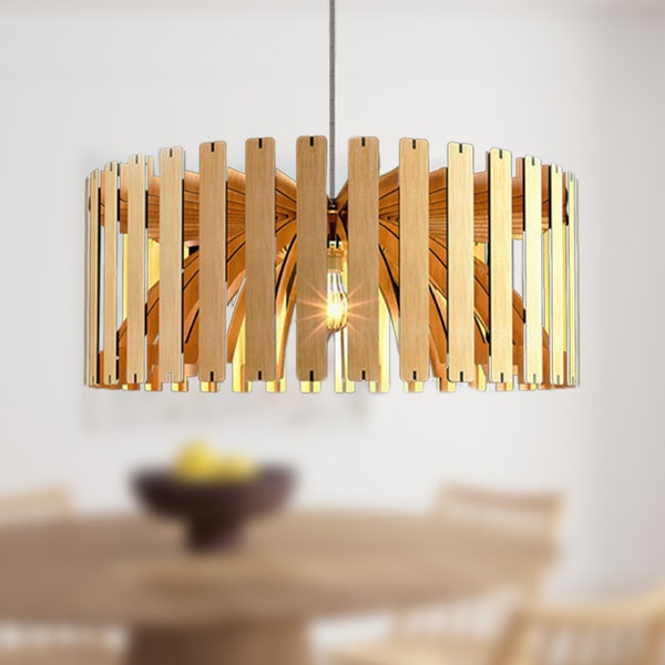 ZOE Mid-modern Wood Pendant Lightning, Wood Lamp, Wooden Lamp Shade, Decorative Ceiling Lamp, Hanging Lamp, Christmas Gift, E27 Base, RLS119