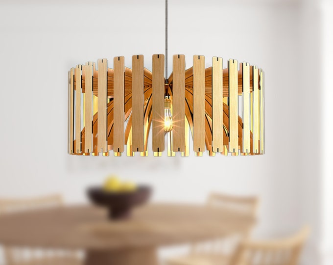 ZOE Mid-modern Wood Pendant Lightning, Wood Lamp, Wooden Lamp Shade, Decorative Ceiling Lamp, Hanging Lamp, Christmas Gift, E27 Base, RLS119