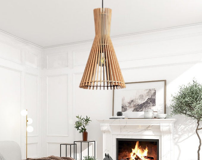 ELLEN Mid-modern Wood Pendant Lightning, Wood Lamp, Wooden Lamp Shade, Decorative Lamp, Hanging Lamp, Christmas Gifts, E27 Base, RLS103