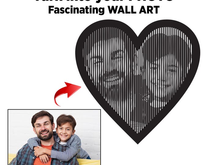 Custom Photo Heart Shape Wall Line Art – Personalized Father’s Day Gift With Names, Unique Modern Wood Decor From Your Photo with Your Dad