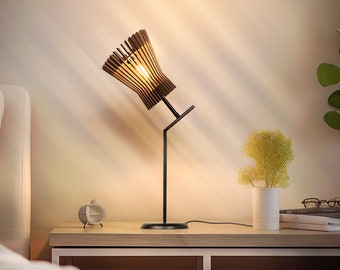 Mid-Century Modern Wood Table Lamp: Scandinavian Bedside Light