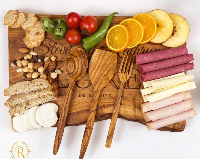 Personalized Olive Wood Charcuterie Board Handmade Live Edge Cutting Board