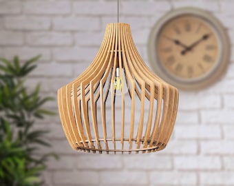 KRINOLIN Mid-modern Wood Pendant Lightning, Wood Lamp, Wooden Lamp Shade, Decorative Lamp, Hanging Lamp, Christmas Gifts, E27 Base, RLS101