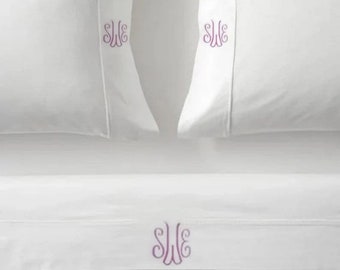 Monogram Sheet Set White Cotton Sateen Sheet Set 400 Thread Count