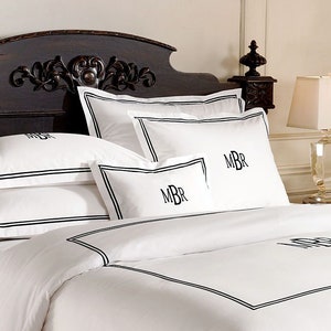 Personalization Monogram 400 Thread Count Cotton Sateen Duvet Cover Hotel Stitch 3 Piece Double Embroidery image 1