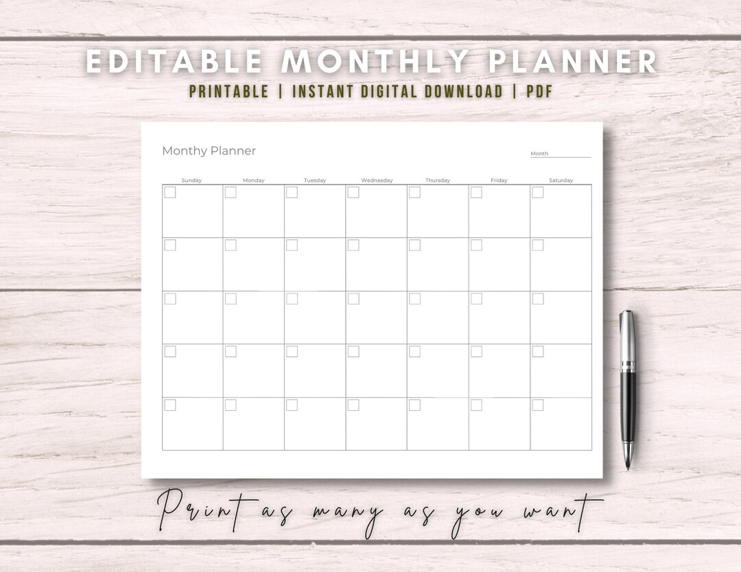 Minimalist Editable Monthly Planner Monthly Calendar Pdf - Etsy