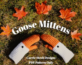 Goose Mittens - Custom Size - Crochet Pattern Instant Download