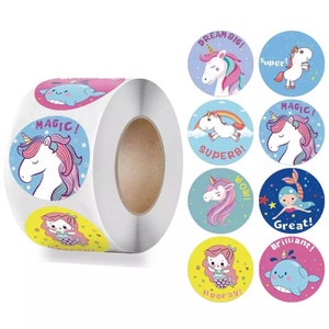 100 pezzi (1 pollice 25 mm / 1,5 pollici 38 mm) adesivi motivazionali con ricompensa per bambini unicorno per genitori insegnante scuola materna lode etichette grafico premio