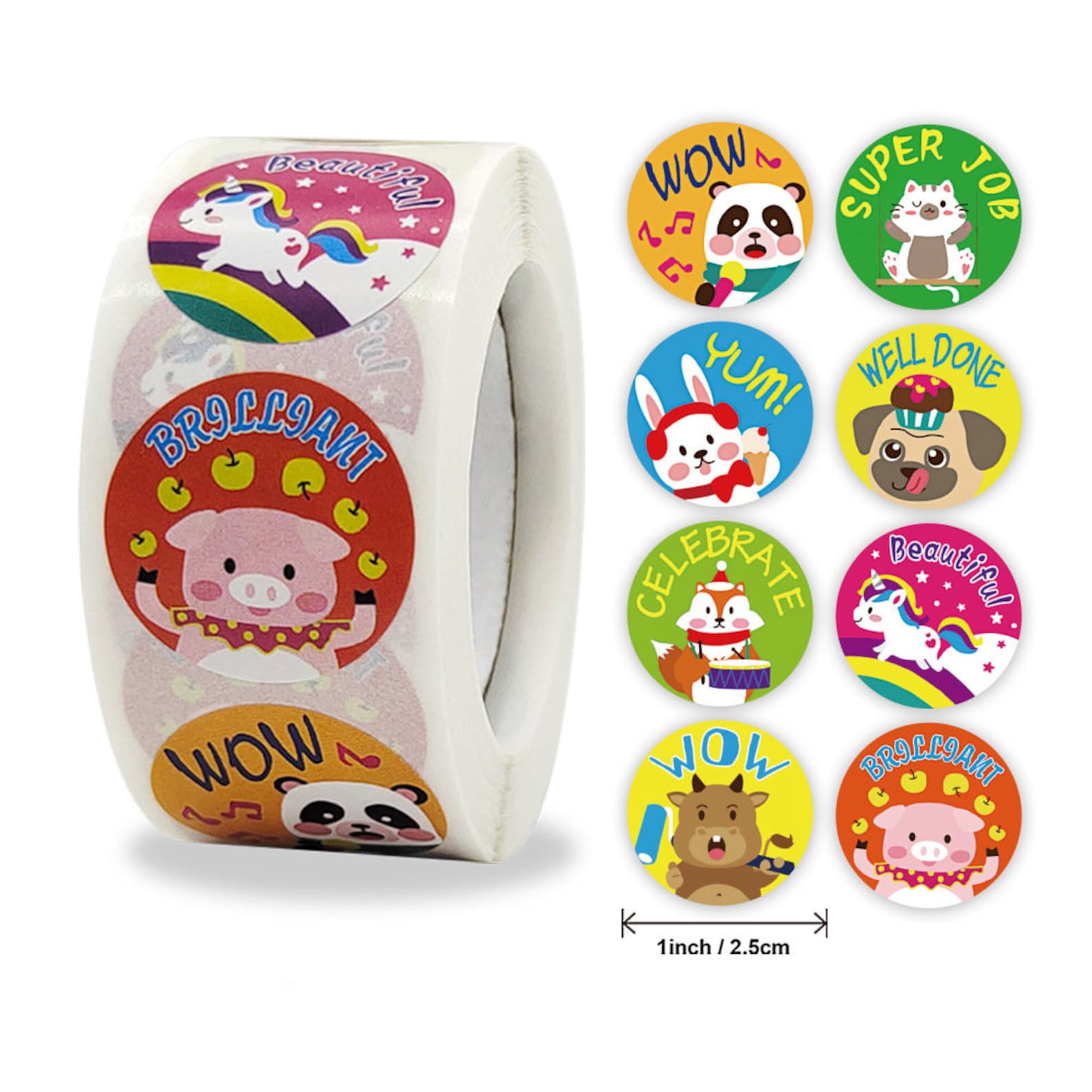 100pcs(2.5cm/1inch) Reward Stickers Self-adhesive Cartoon Fun ...
