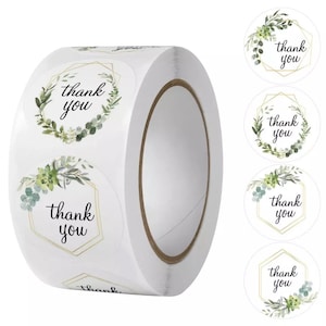 2,5 cm/1 pouce verdure merci autocollants plante verte étiquettes rondes florales pour les petites entreprises, produits faits à la main, cartes de vœux, emballages cadeaux