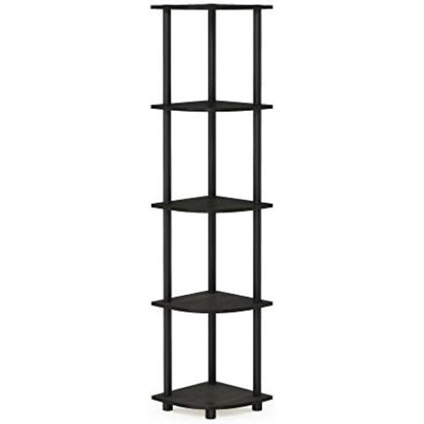 Turn-N-Tube 5 Tier Corner Display Rack Multipurpose Shelving Unit, 1-Pack, Black/Grey.