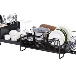 Large Dish Drying Rack with Drainboard Set, Extendable Dish Rack, Utensil Holder, Cup Holder, Expandable Dish Drainer for Kitchen Counter.