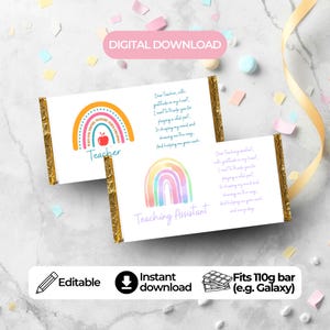 Schokoladen-Wrapper-Vorlage für Lehrer: Druckbares 110g Geschenk (digitaler Download)