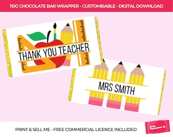 Teacher Chocolate Wrapper | Printable 110g Chocolate Wrapper Template | Download & Print | Teacher SVG | Printable Gift | End of School Gift