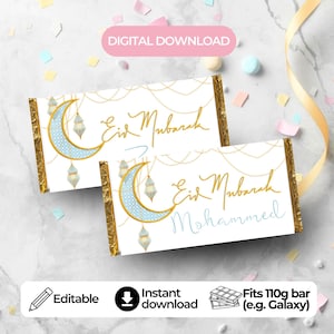 Eid Chocolate Bar Wrapper Template: Personalized 110g Gift (Digital Download)