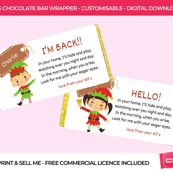 Elf Chocolate Wrapper | Welcome Elf / I'm Back Elf | Printable Wrapper Template | Download & Print | Christmas | Printable Elf Prop and Gift