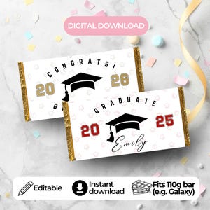 Emballage de barre de chocolat pour l'obtention du diplôme 2025/2026 : modèle imprimable (téléchargement numérique)