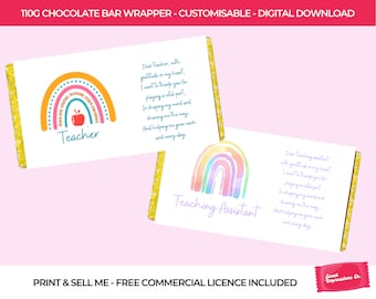 Enveloppe de chocolat pour professeur | Modèle imprimable d'emballage de chocolat 110g | Télécharger et imprimer | Professeur SVG | Cadeau imprimable | Cadeau de fin d'école