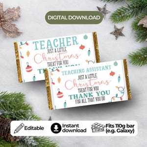 Christmas Teacher Chocolate Bar Wrapper: Printable 110g Template (Digital Download)