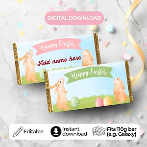 Plantilla de envoltorio para barra de chocolate de Pascua: Diseño de conejito y huevos (archivo digital)