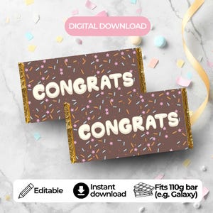 Congrats Chocolate Bar Wrapper: Printable 110g Template (Digital Download)