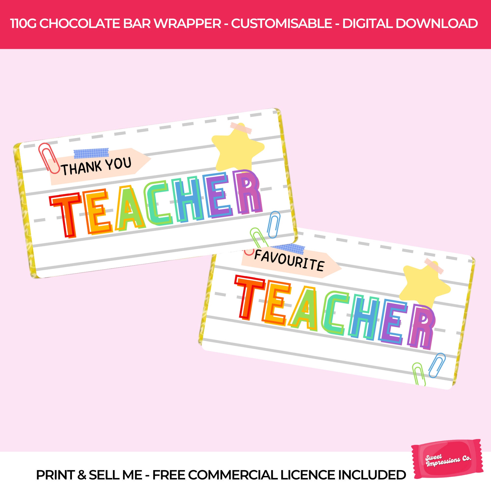 Teacher Chocolate Wrapper | Printable 110g Chocolate Wrapper Template | Download & Print | Teacher SVG | Printable Gift | End of School Gift