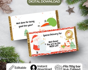 Envoltorio de chocolate con la lista de niños buenos de Santa / Regalo de Navidad imprimible (Descarga digital)