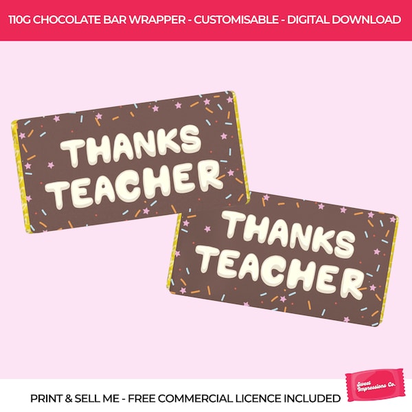 Teacher Chocolate Slab | Printable 110g Chocolate Wrapper Template | Download & Print | Teacher SVG | Printable Gift | End of School Gift