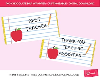 Teacher Chocolate Wrapper | Printable 110g Chocolate Wrapper Template | Download & Print | Teacher SVG | Printable Gift | End of School Gift