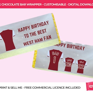Football Chocolate Bar Wrapper | Gift for Dad | 110g Chocolate Bar Template | West Ham Gift | Dad SVG | Football SVG | Printable Gift