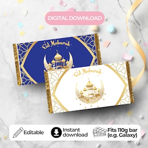 Plantilla para envoltorio de chocolate Eid Mubarak: 110 g imprimible (descarga digital)