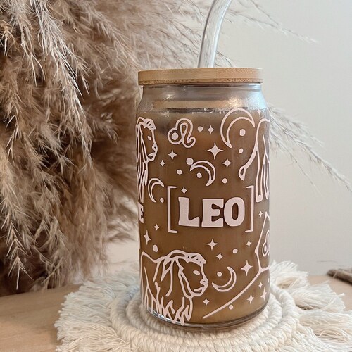 Zodiac Sign Glass Can Iced Coffee Cup Astrology Tarot Card Etsy
