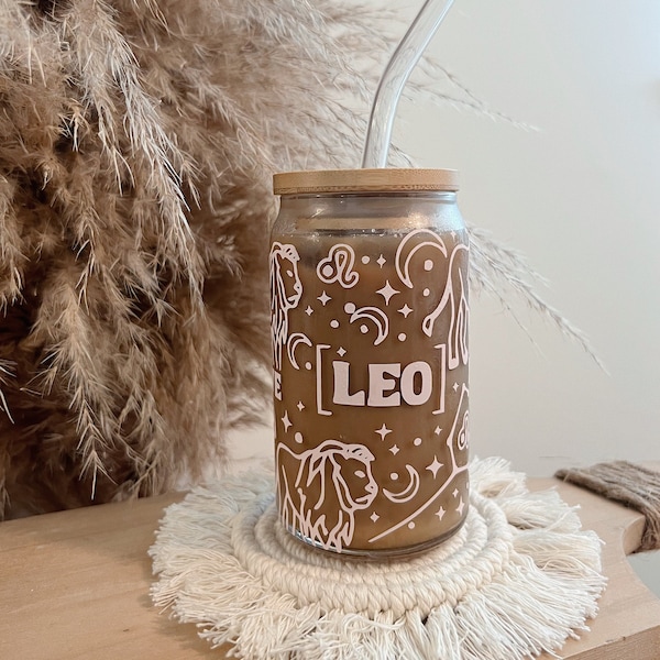 Leo Constellation Cup| Zodiac Leo| Leo Gifts| Leo Horoscope | Astrology sign cup | Iced coffee glass cup with lid and straw |Zodiac sign cup