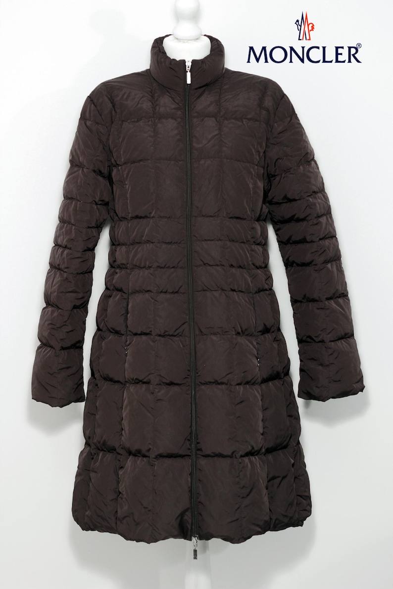 Vintage Moncler Long Down Coat 90s – Dark Brown Puffer Jacket – Luxury Winter Coat Size M image 1