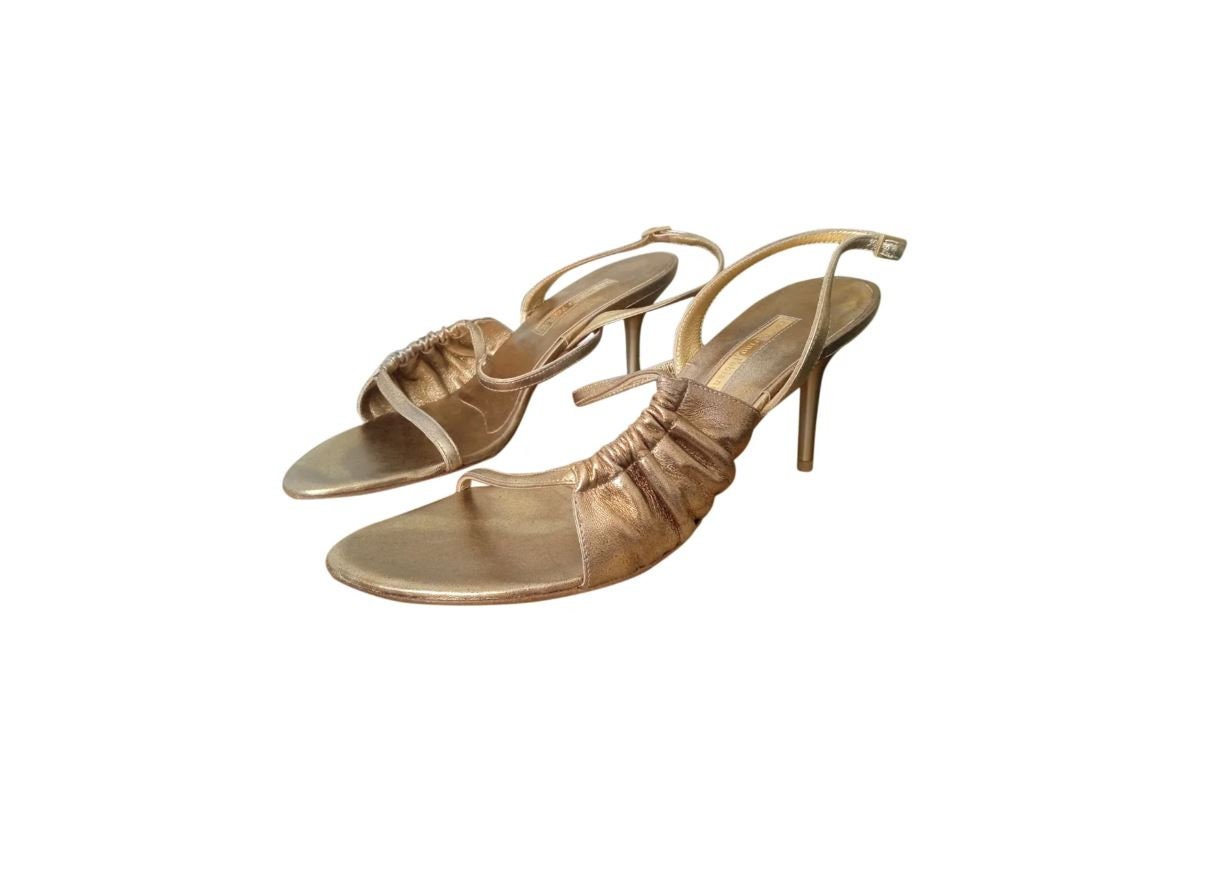 Marino Fabiani Ledersandalen, Gold mit Silber, Absätze, Vintage