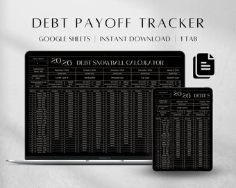 Debt Snowball Calculator Google Sheets | Credit Card Payoff Progress | Budget Tracker Spreadsheet Template