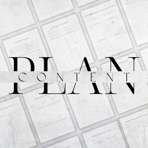 Puede incluir: Un conjunto de p&aacute;ginas de planificador imprimibles con un fondo gris y blanco. Las p&aacute;ginas incluyen t&iacute;tulos como "Formulario de pedido", "Presupuesto de proyecto", "Lista de verificaci&oacute;n de inicio de negocio", "Registro de ingresos", "Descripci&oacute;n general de la clase", "Seguimiento de la bola de nieve de la deuda", "Registro de ingresos del blog" y "Planificador".