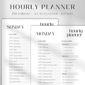 Hourly Planner | Printable Hourly Planner PDF | Minimalist Daily To Do List | Printable Daily Schedule A5/A4/Letter | Daily Task Planer