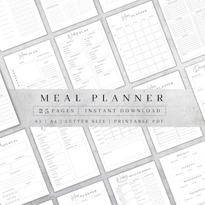 Printable Meal Planner | Grocery List Pdf | DIY Recipe Book| Daily Food Diary Bundle| Weekly Food Journal| Fitness Diet Menu| Wellness A5 A4
