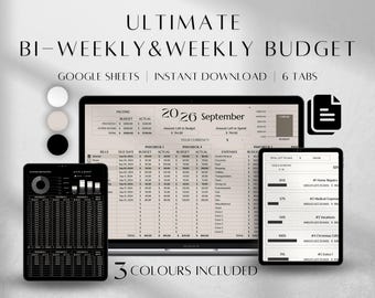 Weekly Budget Spreadsheet Planner | Google Sheets Bi-Weekly Budgeting Tracker 6 tabs