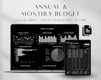 Google Sheets Budget Template | Annual Monthly Income Expense Tracker | Finance Spreadsheet Planner
