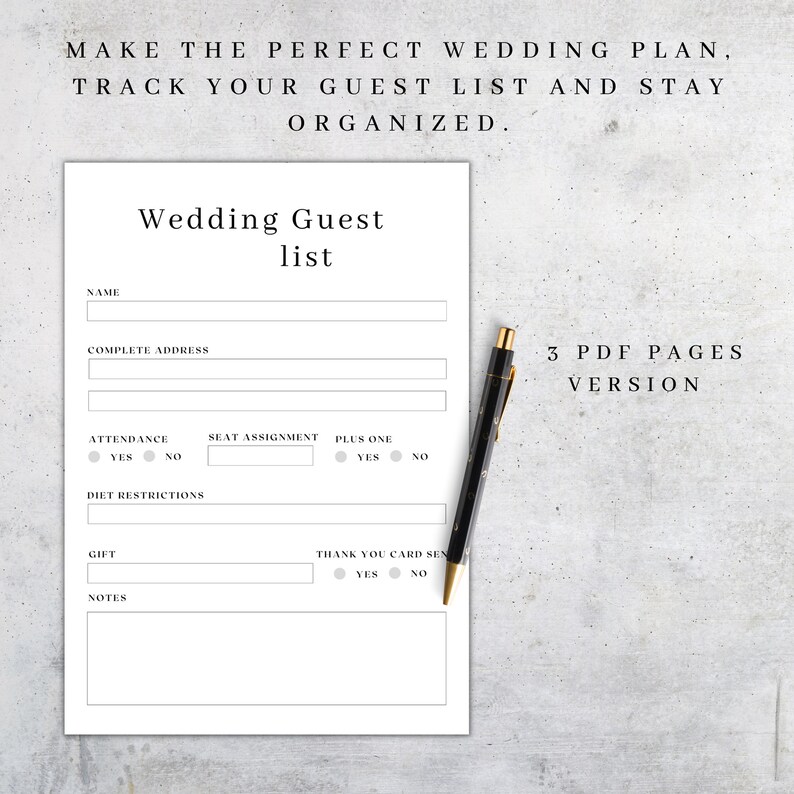 Wedding Guest List Printable Digital Guest Book Pages Etsy
