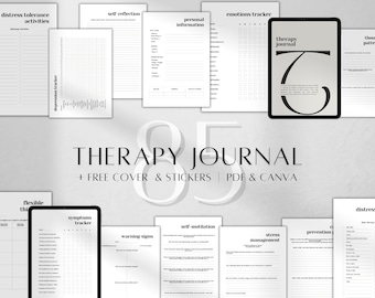 Digital Therapy Journal | Canva Mindfulness Journal | Stress Management | Wellness Worksheet Printable| Symptoms Tracker| Mood Tracker A5 A4