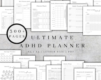 Printable ADHD Planner Bundle 2026, Ultimate Productivity Tracker, Ultimate Life Organizer PDF A5 A4