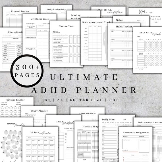 300+ Printable ADHD Planner Bundle 2026 | Ultimate Productivity Tracker | Ultimate Organizer PDF A5 A4
